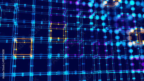 Big Data 3D Cubes Quantum Computer Server Concept Background. 3D Blockchain Cube Blocks Concept. Data Core Abstract Cubes. Artificial Intelligence HUD Design Element.