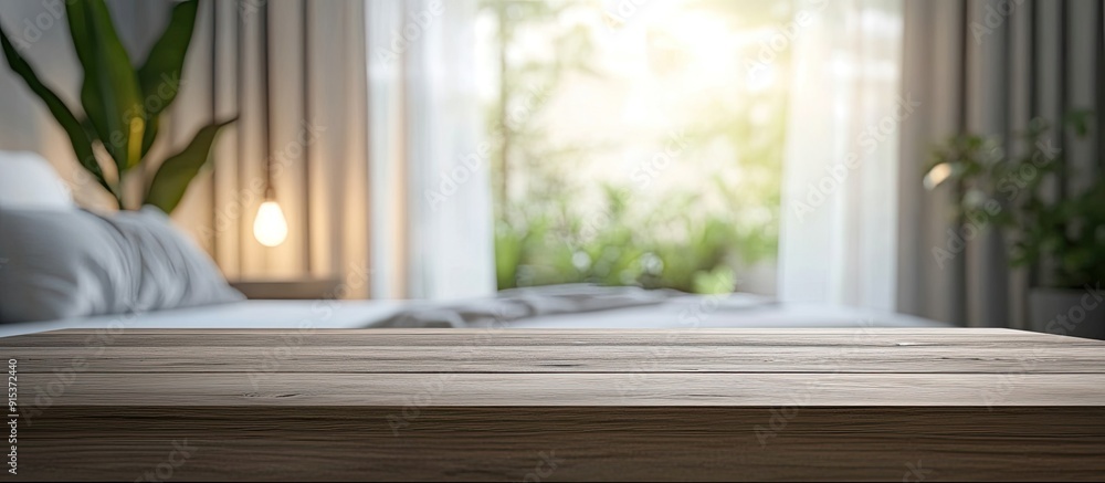 Table top and blurred background in the bedroom. with copy space image. Place for adding text or design Table top and blurred background in the bedroom. with copy space image. Place for adding text or design