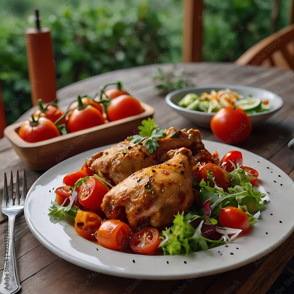 Grilled chicken thighs with spices, he concept of Indian cuisine, baked chicken wings and legs in honey mustard sauce, serving dishes in the restaurant Grilled chicken thighs with spices, he concept of Indian cuisine, baked chicken wings and legs in honey mustard sauce, serving dishes in the restaurant