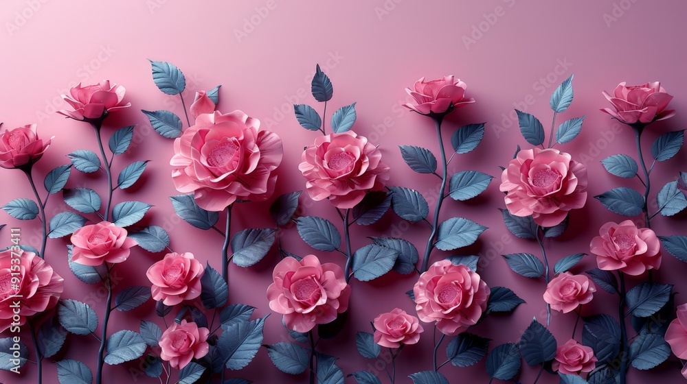 An elegant assortment of 3D abstract roses in Persian Pastel monochrome, designed as a background with a minimalist border and ample copy space An elegant assortment of 3D abstract roses in Persian Pastel monochrome, designed as a background with a minimalist border and ample copy space