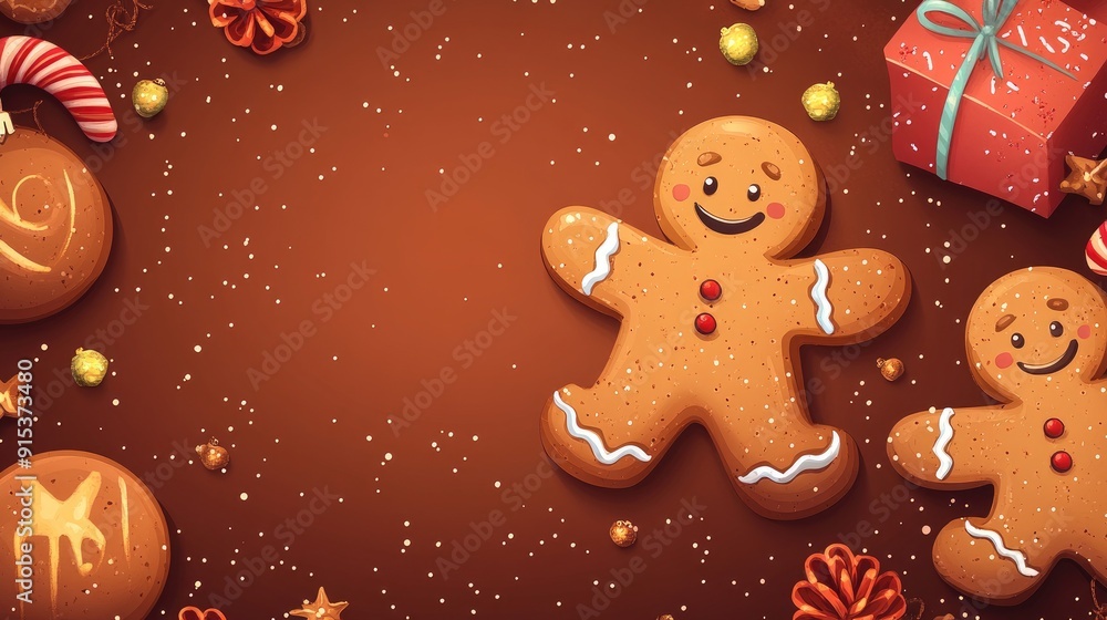 Festive cartoon background with gingerbread men, space for text. Festive cartoon background with gingerbread men, space for text.