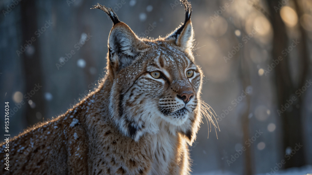 Fototapeta premium Lince maschio in una foresta innevata in inverno