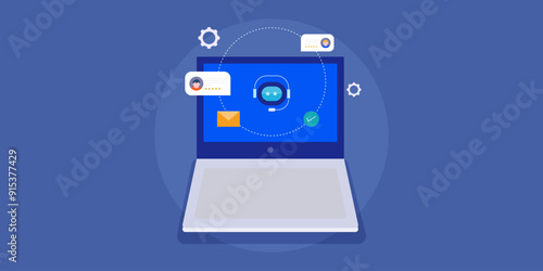 AI chat agent software app sending messages and having conversation with user query, customer support and personalised service, business intelligence technology vector illustration concept.