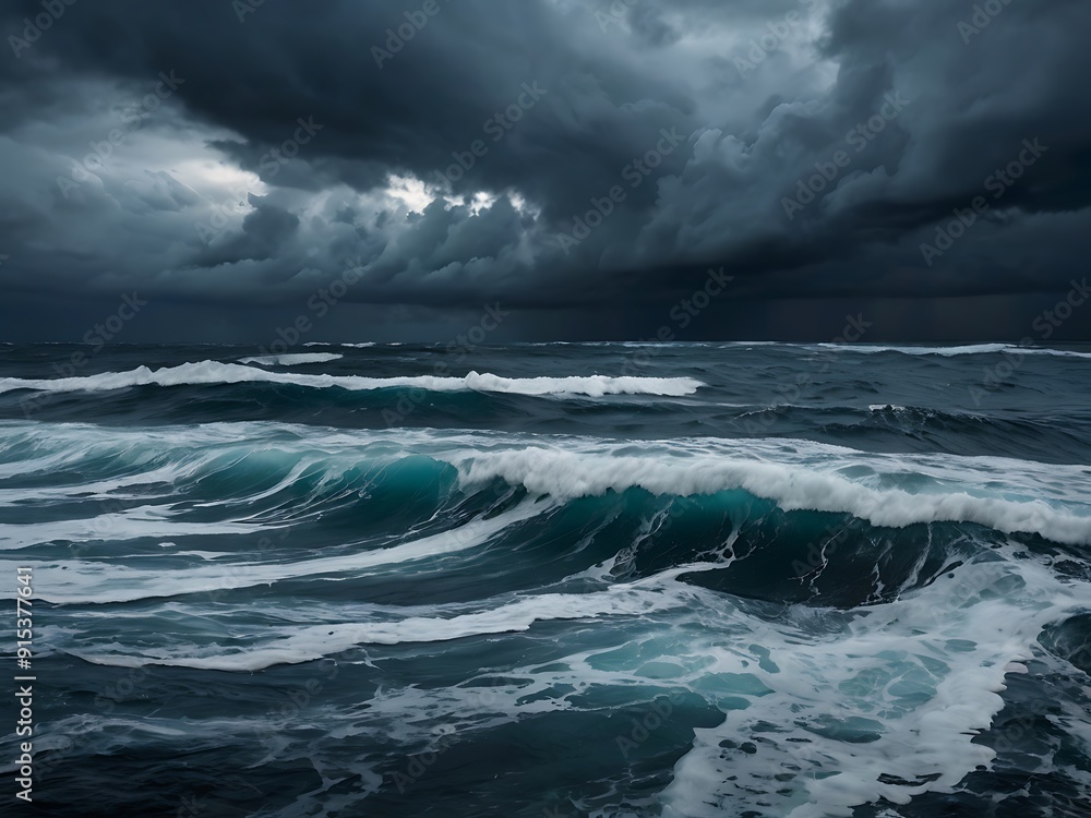 Dramatic seascape photograph featuring a turbulent ocean under a stormy sky. The layout is horizontal, capturing the vast expanse of the sea and sky Dramatic seascape photograph featuring a turbulent ocean under a stormy sky. The layout is horizontal, capturing the vast expanse of the sea and sky