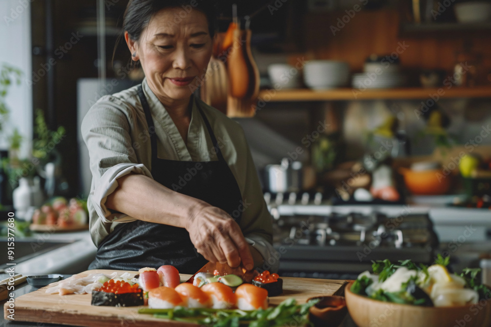 asian woman cooking sushi asian woman cooking sushi