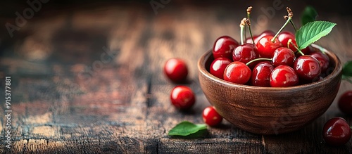 Fresh cherries in a cup on ...