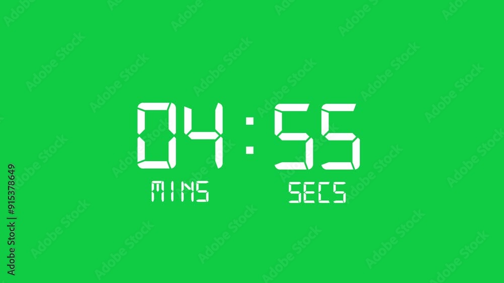 Digital Countdown Timer Animation on Green Screen 5 Minutes
Digital Countdown Timer Animation on Green Screen 5 Minutes