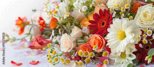 Fresh lovely flowers set against a white background. with copy space image. Place for adding text or design