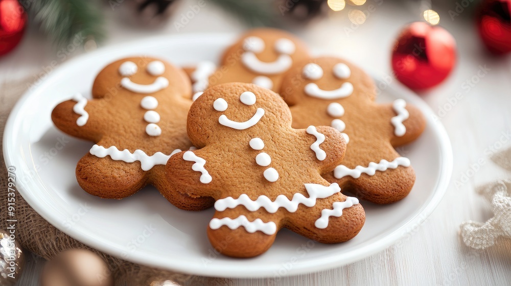 Gingerbread men cookies on a plate, open area for text. Gingerbread men cookies on a plate, open area for text.