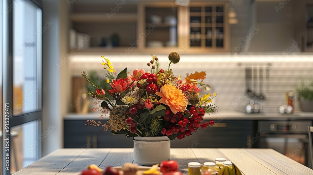 Autumn bouquet on the table of a modern kitchen Autumn bouquet on the table of a modern kitchen