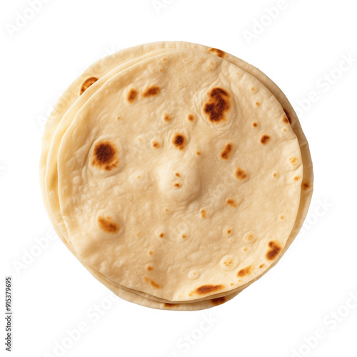 Freshly baked tortilla light golden brown spots isolated transparent background