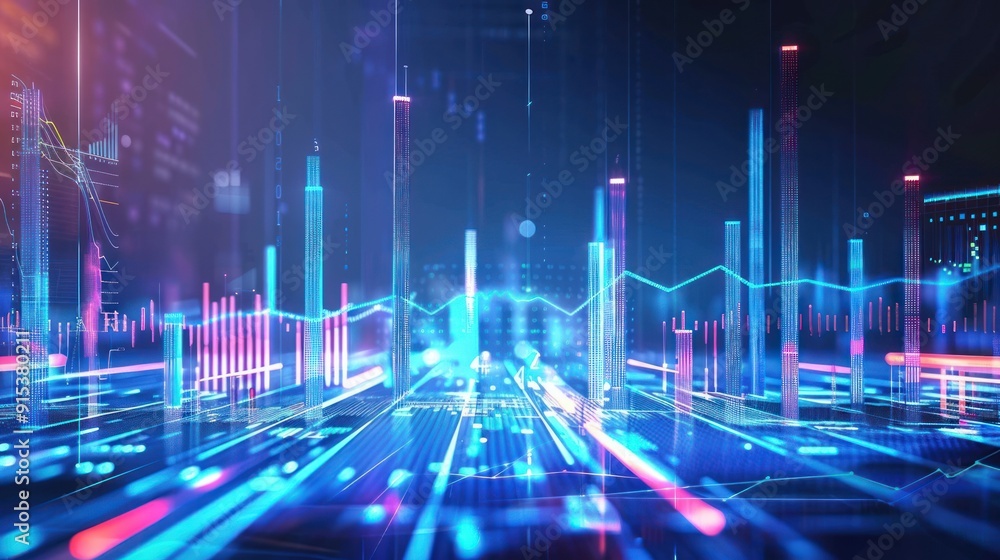 Abstract Digital Cityscape with Glowing Lines Abstract Digital Cityscape with Glowing Lines