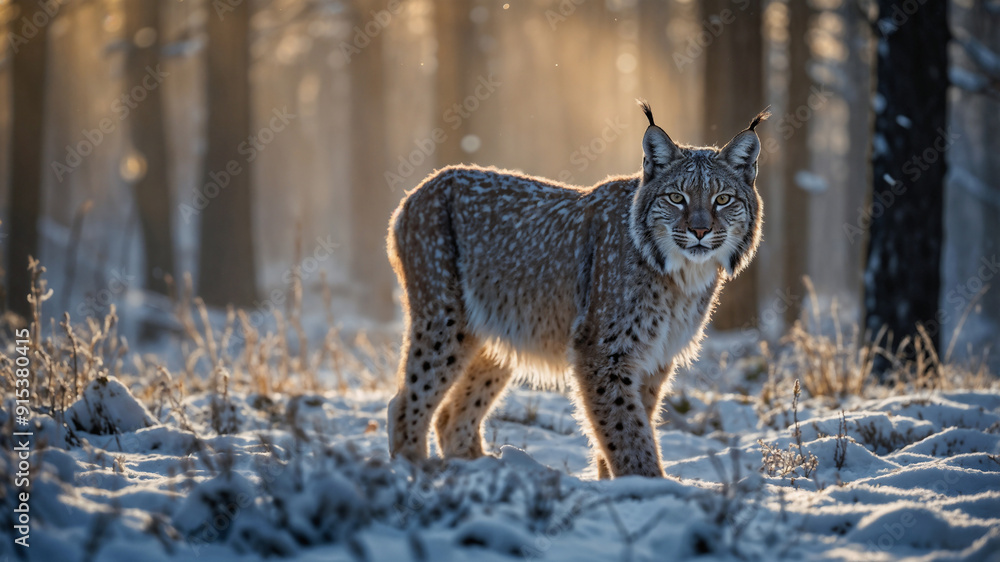 Lince maschio in una foresta innevata in inverno Lince maschio in una foresta innevata in inverno