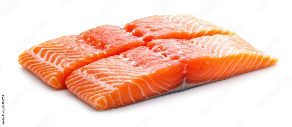 Horizontal image of a fresh lean pink whole salmon fillet isolated on a white background with copyspace prepared for cooking Horizontal image of a fresh lean pink whole salmon fillet isolated on a white background with copyspace prepared for cooking