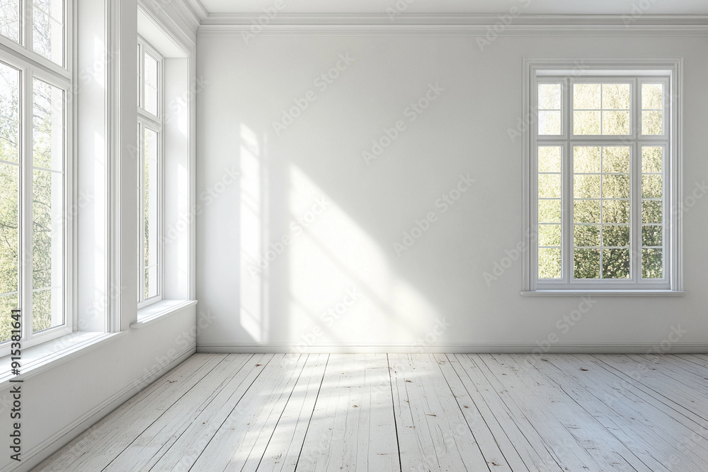 Fototapeta premium Bright living room interior with white empty wall