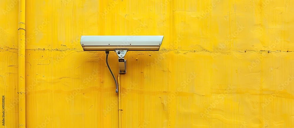 Contemporary CCTV security camera on a yellow wall Area for text. with copy space image. Place for adding text or design Contemporary CCTV security camera on a yellow wall Area for text. with copy space image. Place for adding text or design