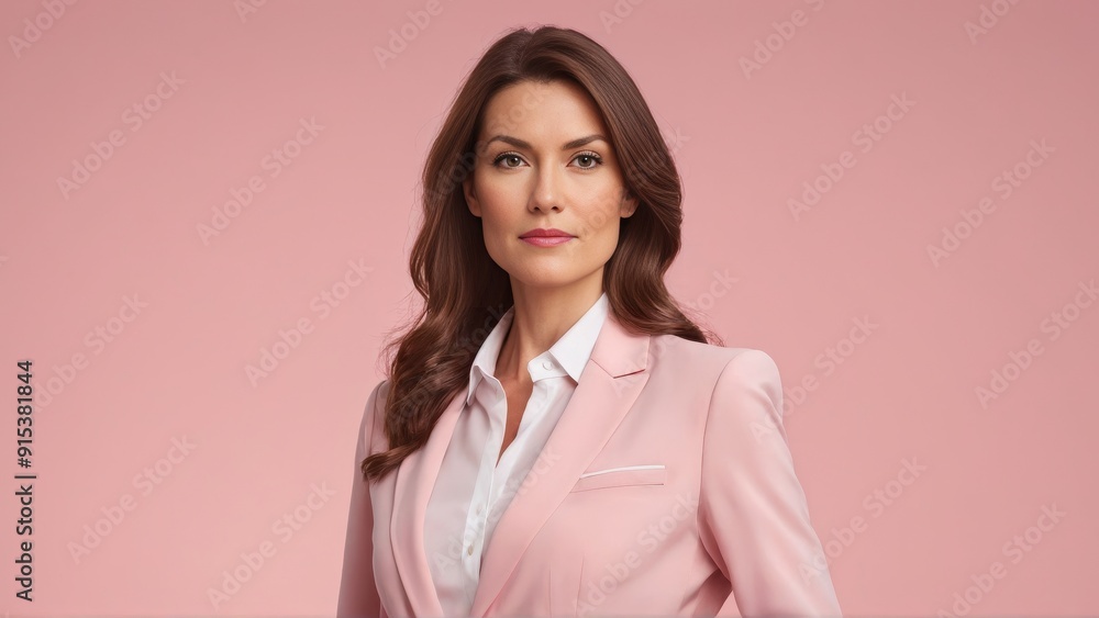 Businesswoman in a suit on a pink background in the studio Businesswoman in a suit on a pink background in the studio