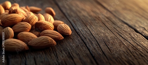 almonds on a wooden surface...