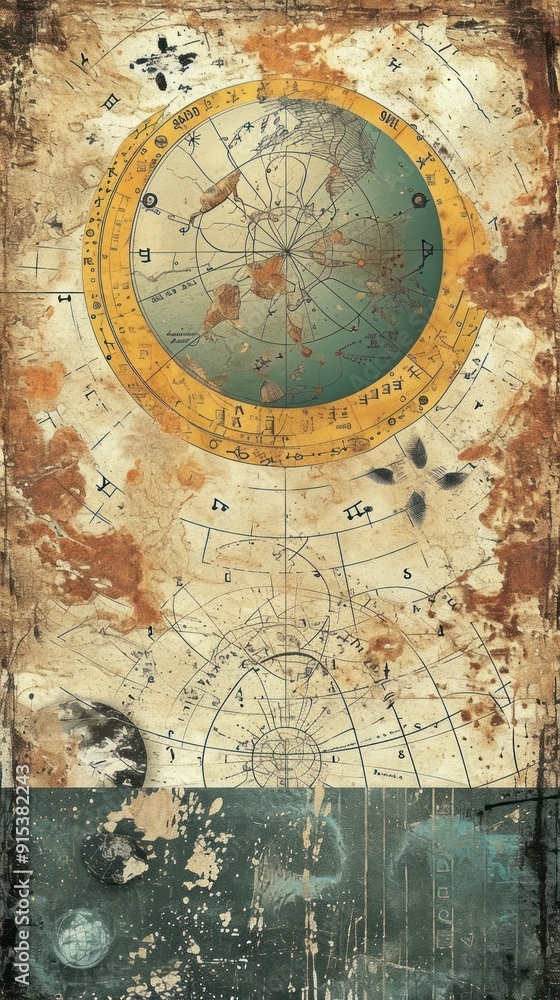 Fototapeta premium Vintage wallpaper astronomy space map.
