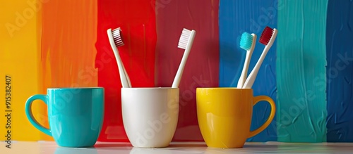 Vibrant toothbrushes in a w...