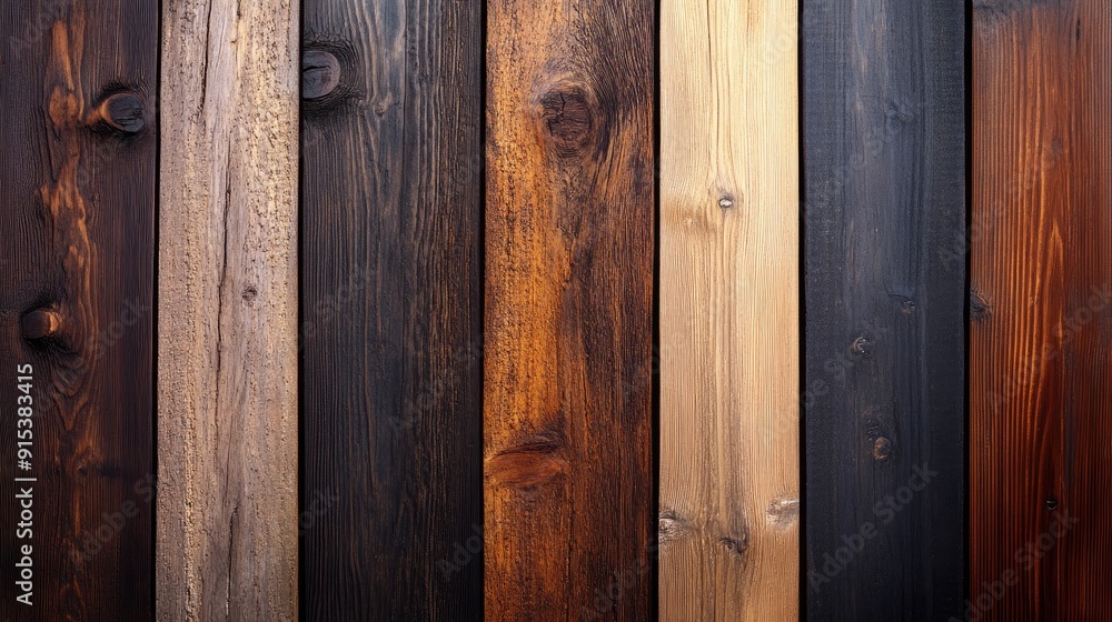Naklejka premium Detailed wooden plank board background in light and dark brown, highlighting the natural textures and warmth of wood.