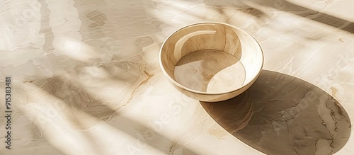 Obraz na płótnie Beige bowl filled with water on a white marble table seen from above Room for text. with copy space image. Place for adding text or design w salonie