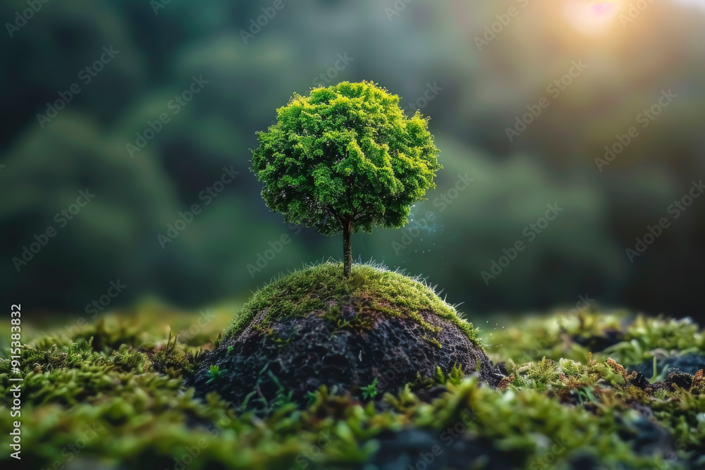 A majestic tree growing on a tiny planet. Surrounded by clouds and clear blue skies. Emphasizing the harmony between nature and the Earth. Embracing the essence of conservation and growth. A majestic tree growing on a tiny planet. Surrounded by clouds and clear blue skies. Emphasizing the harmony between nature and the Earth. Embracing the essence of conservation and growth.
