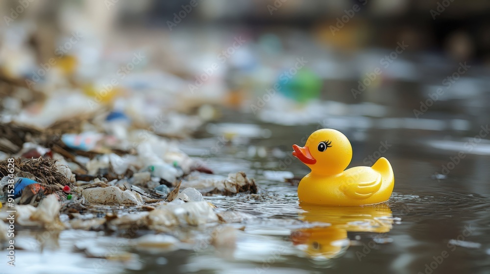 Plastic Duck Floating in Murky Pond Plastic Duck Floating in Murky Pond