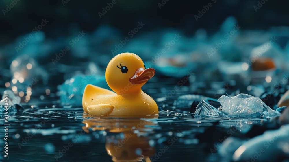 Solitary Rubber Duck in Murky Water Solitary Rubber Duck in Murky Water