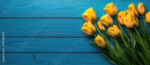 Yellow tulips on a rustic b...