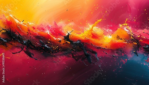 An energetic, chaotic abstract texture background with splashes of bold, contrasting colors and sharp lines, creating a sense of movement and excitement 