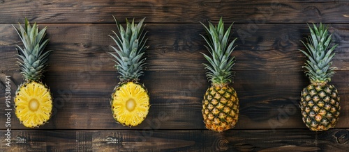 Pineapple set against a woo...
