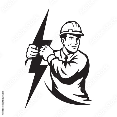 electrician holding lightning bolt vector illustration