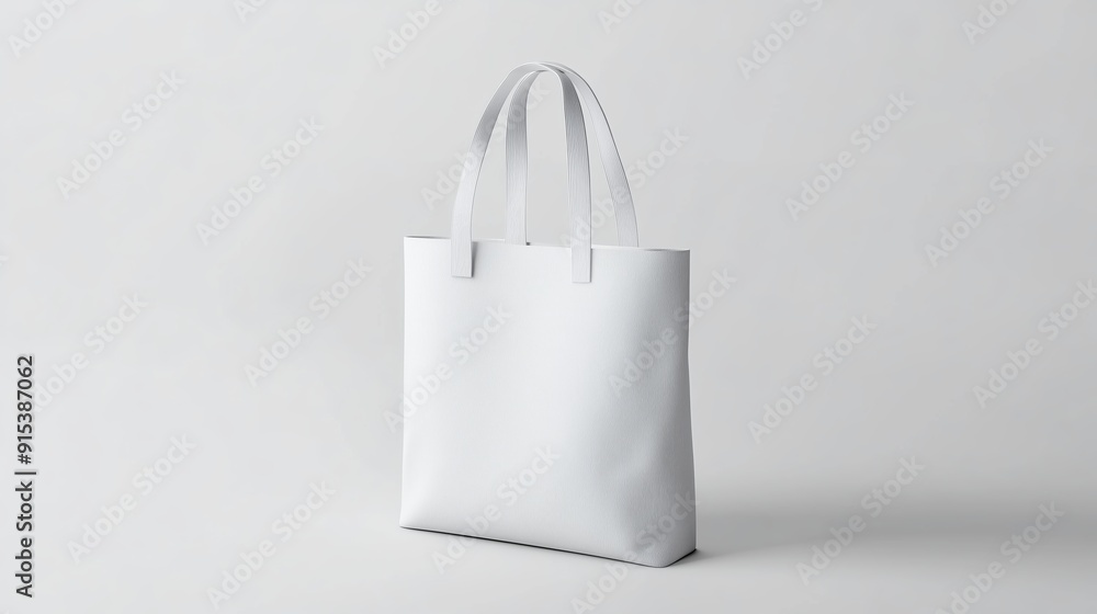 A sleek, modern white tote bag displayed on a light background in a minimalist setting during daylight hours A sleek, modern white tote bag displayed on a light background in a minimalist setting during daylight hours