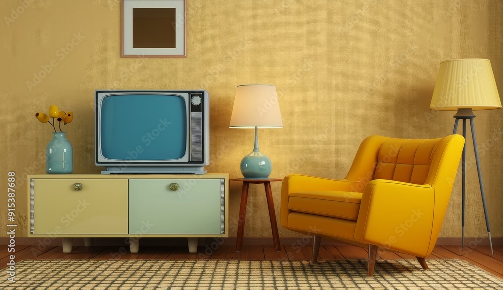 Fototapeta premium Vintage TV in a Retro Living Room