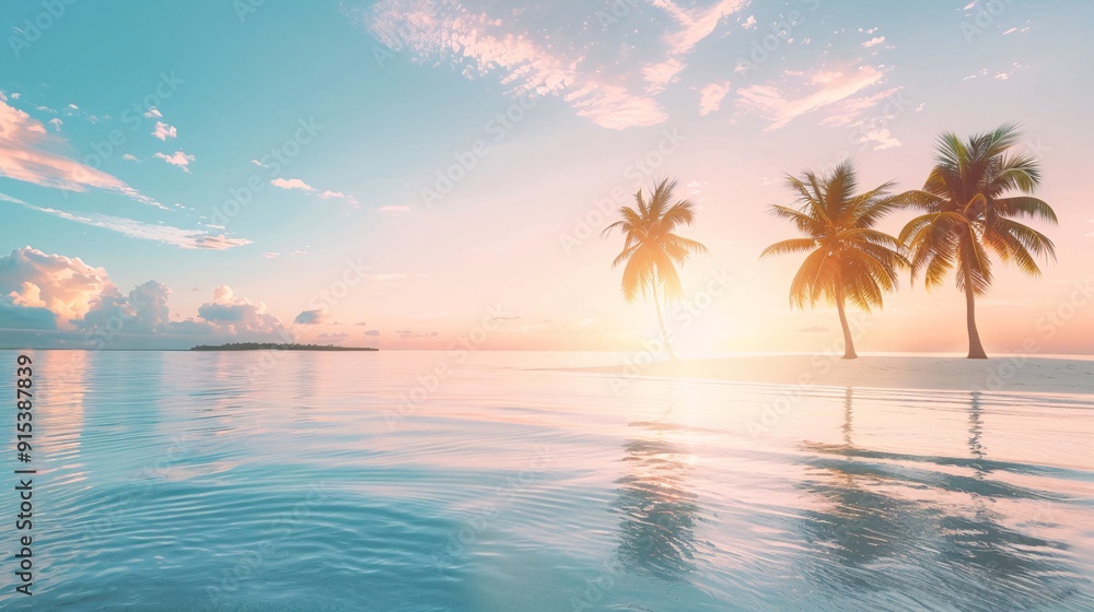 Fototapeta premium Beautiful tropical beach and sea with coconut palm tree.
