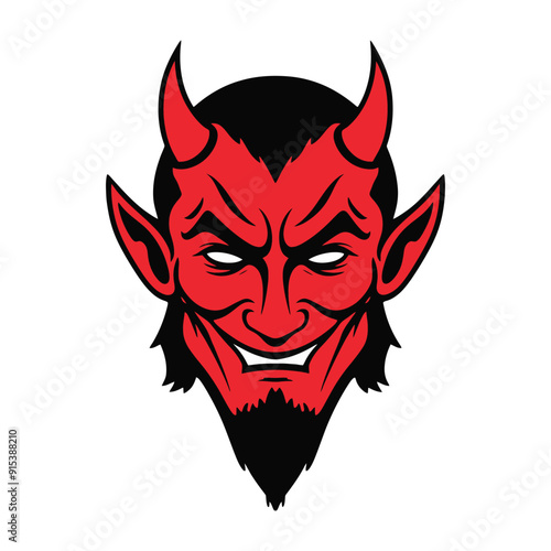 red devil head with horns and goatee mascot illustration