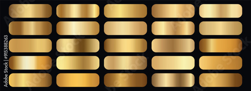 Golden gradients set. Metallic gold gradients. Elegant gold gradients collection.	