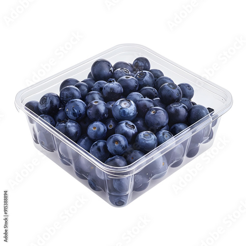 Blueberry, In a container suitable for that type of fruit, photograph, 4k, single object, isolated on white background.