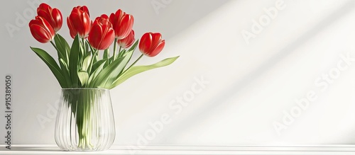 red tulips in a glass vase ...