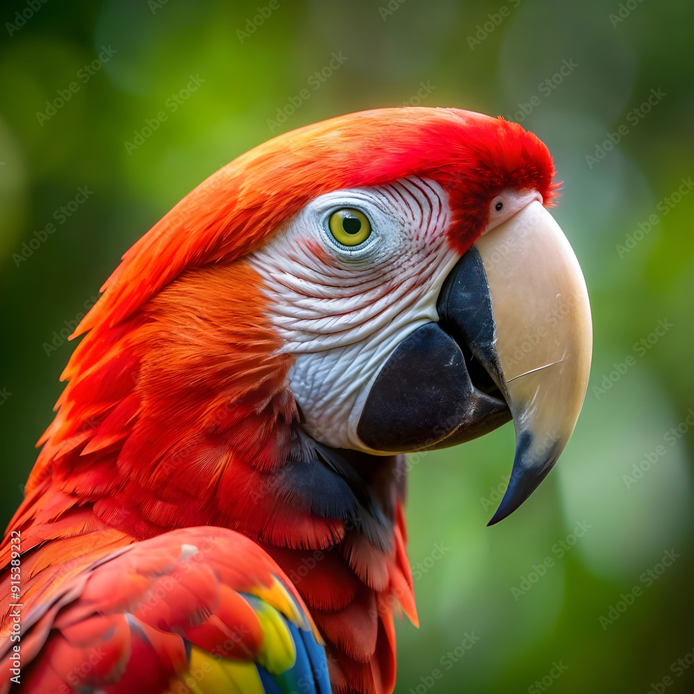 Fototapeta premium closeup of a scarlet macaw from side view scarlet