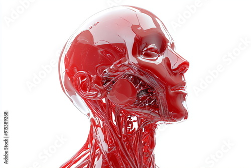 red human head on white background photo