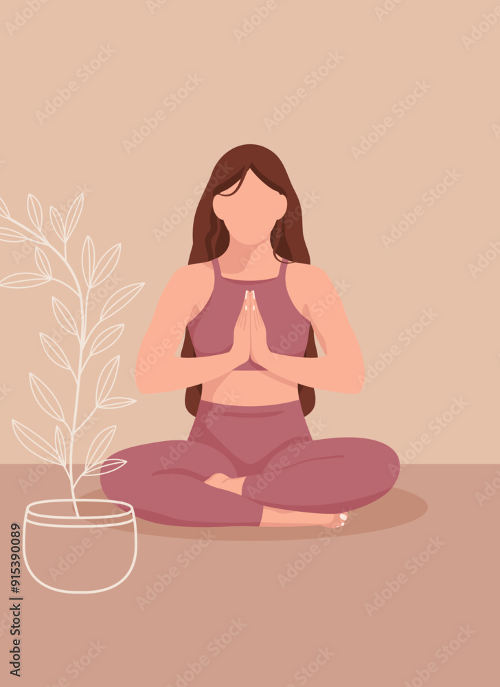 Woman sitting in lotus position practicing yoga. Vector illustration. Woman sitting in lotus position practicing yoga. Vector illustration.