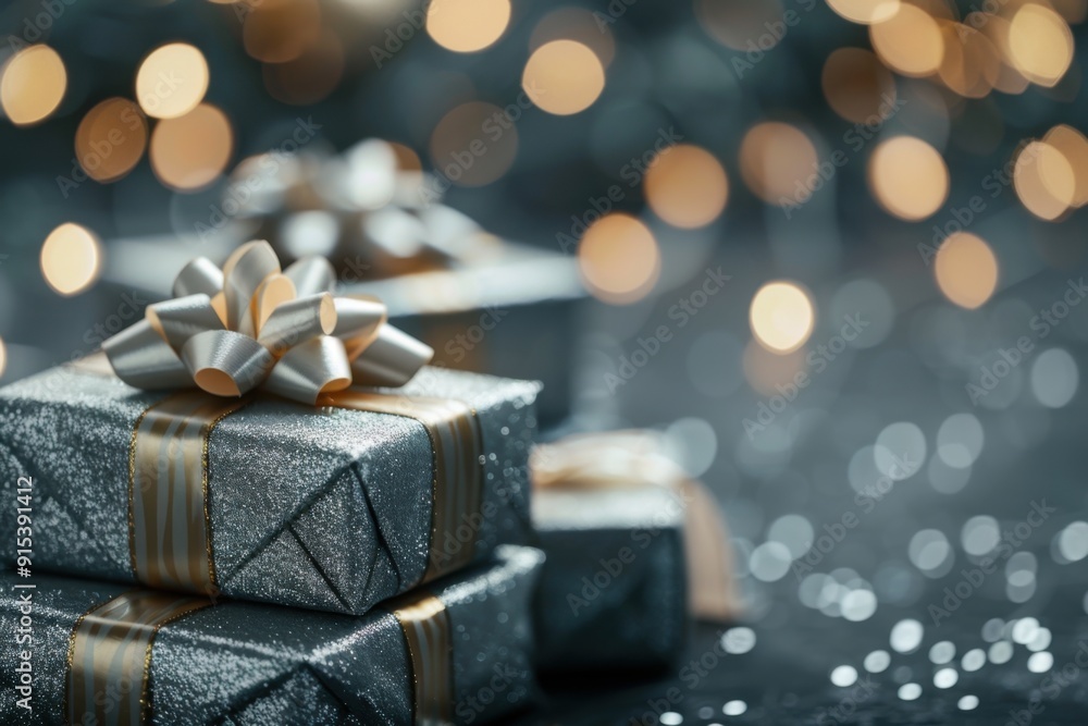 Christmas Presents with Blue Ribbons and Snowfall: A Cozy and Festive Holiday Display in a Winter Wonderland Christmas Presents with Blue Ribbons and Snowfall: A Cozy and Festive Holiday Display in a Winter Wonderland