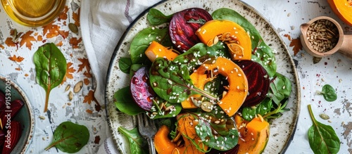 Fresh autumn salad featurin...