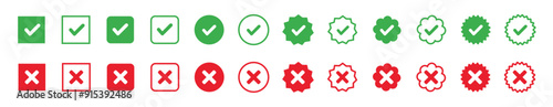 Obraz na płótnie Check mark cross on white background.Click the vector check mark button. Vector of a red cross with a green check mark. w salonie