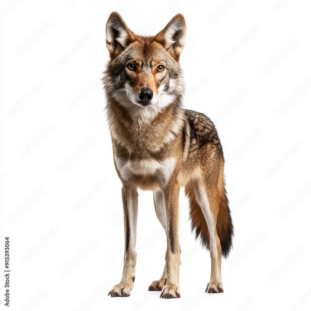 Fototapeta premium African golden wolf standing confidently against a white background