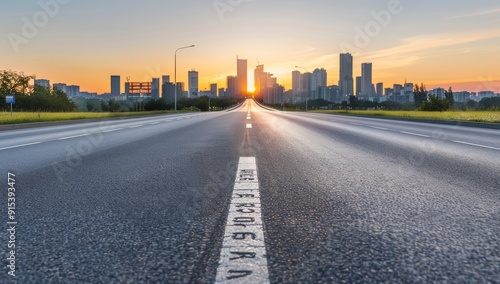 Highway Leading to City Skyline with 