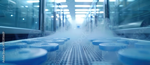 Obraz na płótnie Blurred abstract background of an ultra low temperature freezer used for specimen storage in laboratory testing at a medical hospital. with copy space image. Place for adding text or design w salonie