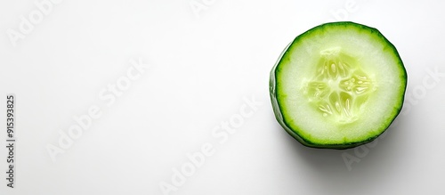 A sliced cucumber on a whit...